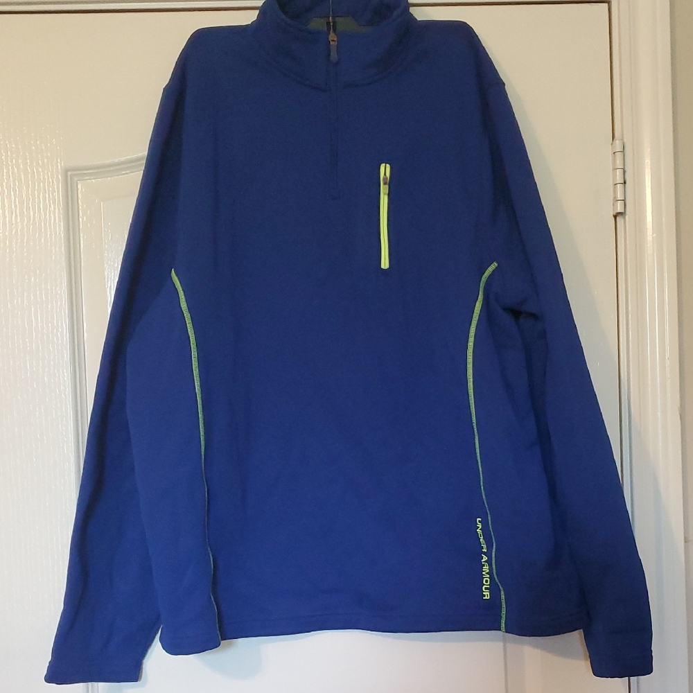 Under Armour Men's Blue Performance Quarter Zip Pullover with Neon Accents, XL